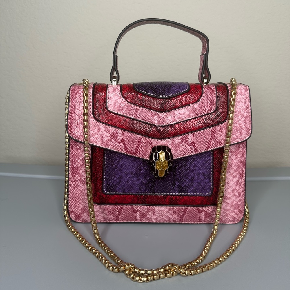Three Tone Snake Pattern Purse (Purple, Pink, Red)